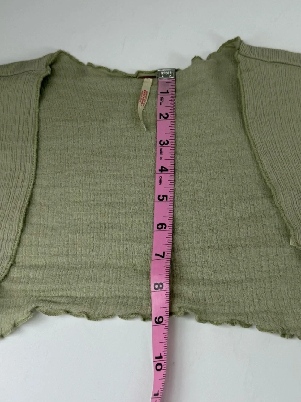Free People Cropped Bolero Womens XS Green Long Sleeve Lettuce Hem Stretch